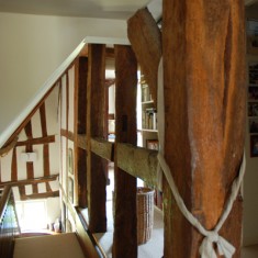 Beams on landing The intricate pattern of beams on the landing originally housed a dividing wall.