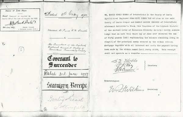 C.P. and V.M. Smith to Liphook Friendly, June 1927
