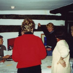 Dining room Rosemary Ryder, Tiggy Greenwood, Susan Hull, Cathy Clayson, Ann Hutchins, Jane Brown Facing, Rosemary Ryder and Susan Hull, Jane Brown. The first concept was drawn on a large sheet of paper in the dining room of The Tudor House.