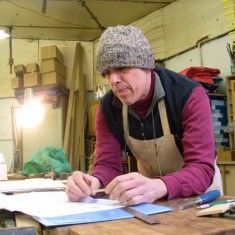 Steve_in_Workshop_ Steve Lamont lived in East Meon for thirteen years and was commissioned in 2008 to design and construct a frame for the Embroidery and a Vestry cupboard behind it.