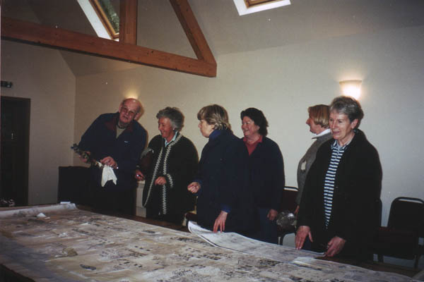 Team at table in Church Room - Denys Ryder, Sue Croft, nk, Judith Perkins, Sue Barrett, Tricia Blakstad
