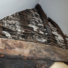 Truss beam and daub and wattle Truss beam and daub and wattle, seen from the new studio. The truss beam has been dendrochronoligially dated to 1333.
