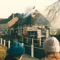 Fire at White Cottage, with spectators.