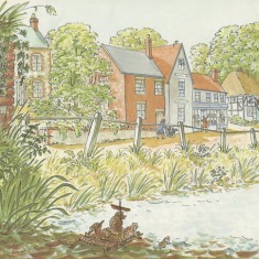 This page of Tim Mouse goes down the Stream shows the River Meon and the High Street, with The Country Store, owned by Judy Brook's father Geoff.