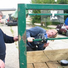 Dominic Carney and Cris Verrinder at Garston Dairy, adjusting wireless array