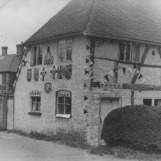 Forge Sound decorated with Bunting June 1953 - Hockley Cottage no longer there. Beams and brickwork evident, and fire marks.