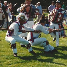 Morris men in tug of war One of the early Country Fairs, the Morris Dancers join in the tug-of-war.
