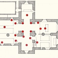 Plan of church, shoing positions of arrangements. 