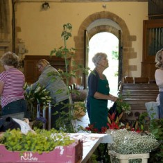 Flower arrangers by the West door of All Saints,June 2014.