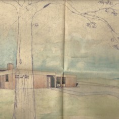 Architect's drawing reduced Architect's drawing of early concept of new Village Hall, 1973