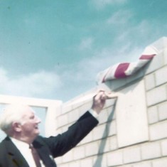 Herbie Goddard, Chair of Village Hall Committee and Parish Council, topping out Village Hall