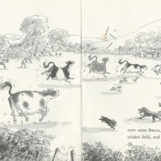 Mayhem on cricket pitch Judy Brooks' illustration of cows causing mayhem during an East Meon cricket match.