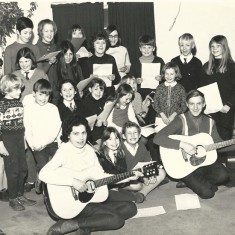 Little Folk, 1969. Back row – left to right: Valerie Mason, Sharon Sykes, Bridget Lambert, Selina Kelly. Second row from the back – left to right: Ian Berry, Joanna Nott, Prue Nott, Teresa Berry, Steven Hoare, Gary Sykes, Linda Jaquillard. Next row: Duncan Traill, Andrew Nott, Katie Burley, Brigitte Jaquillard, Kim Sparrow, Julie Goddard, Fiona Trail Front row: Dixie Nott, Gillian Berry, Robert Matthews, Nigel Lambert.