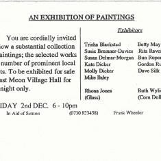Reverse of art sale invitation, with list of village artists who had contributed work.
