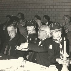Scouts serving at Village Hall dinner Jenny's parents at Scouts dinner. Left to right, Mr Fielder (Kath Barrow's father), Leslie and Janet Witt.