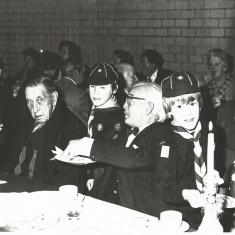 Village Hall, with scouts. Mr Fielder (Kath Barrow's father), Leslie and Janet Witt Mr Fielder (Kath Barrow's father), Leslie and Janet Witt.