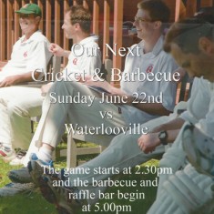 Cricket club poster. Left to right, Melvyn Dowlen, Simon Edsall, Rupert ?, Jeff Wheeler Cricket club poster