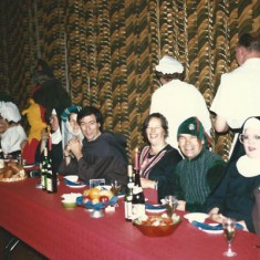 Mediaeval Banquet Mediaeval Banquet, fundraising for Village Hall. R to L, Terry Bell, Kim Bell (pregnant nun) Eddie Goldfinch, Sheila Goldfinch (lodgers) Peter and Margaret Davies. Held in the barn at Duncombe Farm