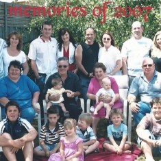 Oz family 2007 The Sparrow family in Australia, 2007. Left to right, back row, Pam’s eldest son Jonathan Sparrow and wife Katrina, grandson Sam and wife Carley, youngest son Jason and wife Renelle, middle son Jamie and wife Sarah. Middle row, daughter Kim, husband John with grandaughter Abby, Pam with grandson Riley, Kim’s husband Terry. Bottom row, grandsons Joshua & Zac, granddaughter Holly, grandsons Owen, Ethan, Joseph.