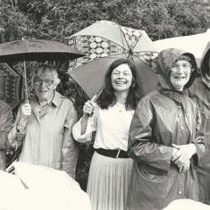 Church fete in rain. Church fete in rain, left to right: Audrey Street, Mrs Fisher, Bridget Reynolds, Betty May, Rosemary Ryder