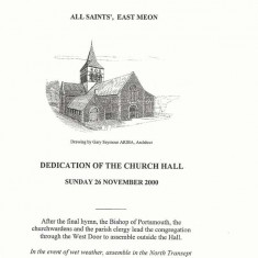 Dedication of Church Hall Order of service of dedication Church Hall in November 2000