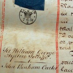1845 Enclosure text detail, Margin note Jollliffe to Bonham Carter