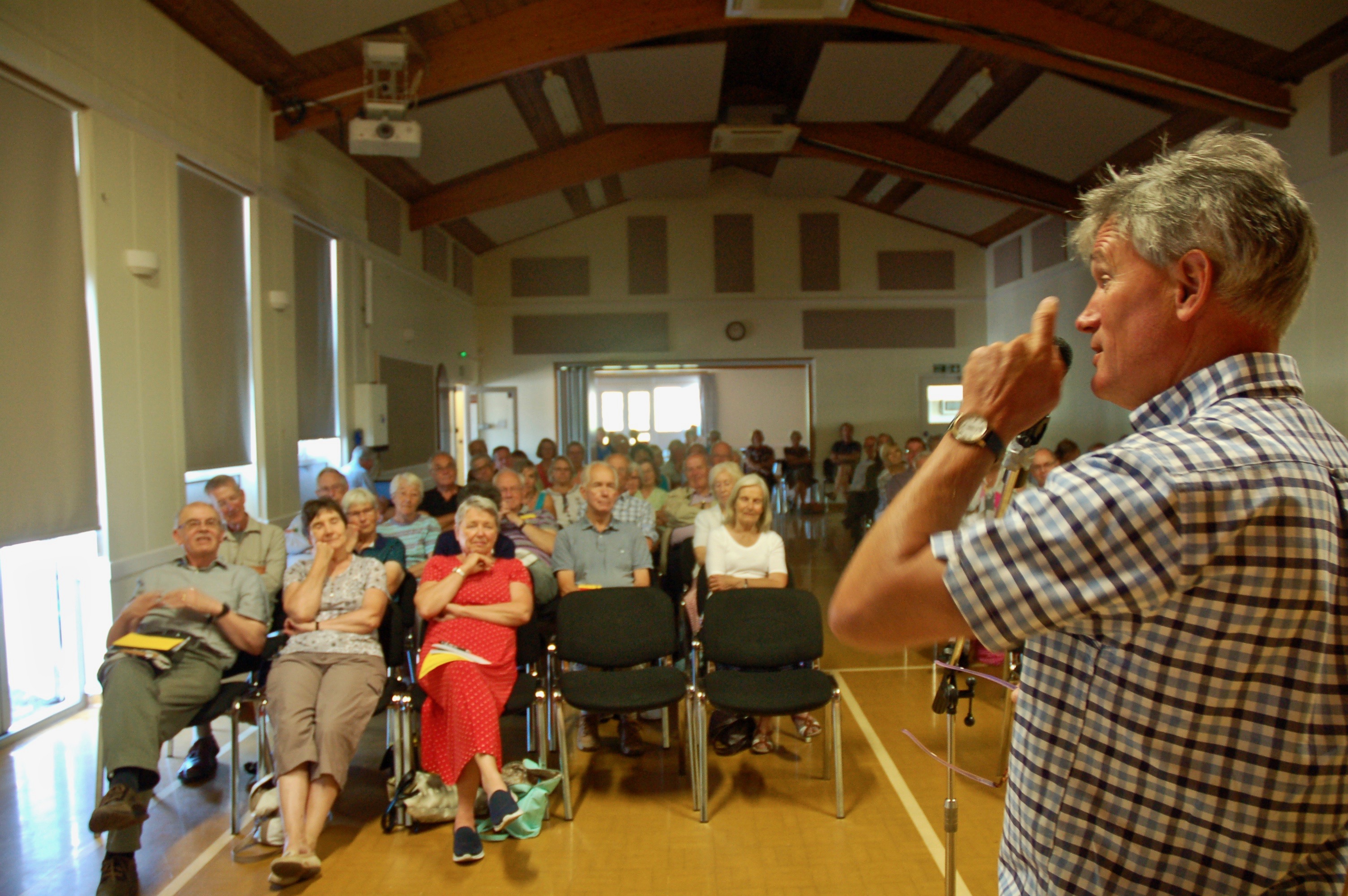 George Atkinson of Lower Farm talks to members of Hampshire Field Club and Archaeology Society during a visit to East Meon in July 2018.
