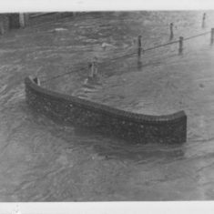 Bridge flooded outside New Inn. Collection of '50s photos at Ye Olde George.