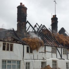 Roof of Brook Cottage The aftermath of the second thatch fire at Hockley & Brook Cottages, March 2013. | Michael Blakstad