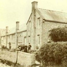 School with Tregear, groups of children outside school doors East Meon National School
