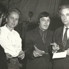 Fundraising for Village Hall R to L William Douglas Home,John Sparrow, Lady Dacre, early 1970s