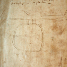 1567 surveyor's sketch map of mill in East Meon Hundred.The text reads: Myle pond, river, the lug, well. Assheford set all over, Forcombe John Cooper Robert Sharp, Aldersnape Myle pond, river, the lug, well. Assheford set all over, Forcombe John Cooper Robert Sharp, Aldersnape set over 