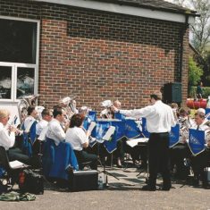 Band outside village hall Blendworth Brass Band outside Village Hall, 2001