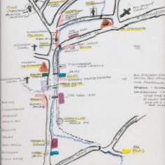 Margery Lambert drew this map in 2007 of the location of shops and workshops in East Meon in the 1920s