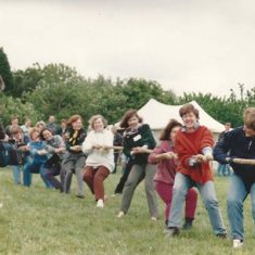 Women's t-o-w women's tug-of-war team including Susan Harewood, Tricia Blakstad
